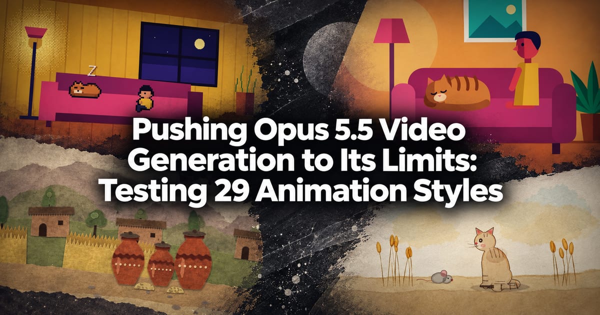 Testando os limites da geração de vídeo do Opus 5.5 — 29 estilos de animação avaliados de uma só vez