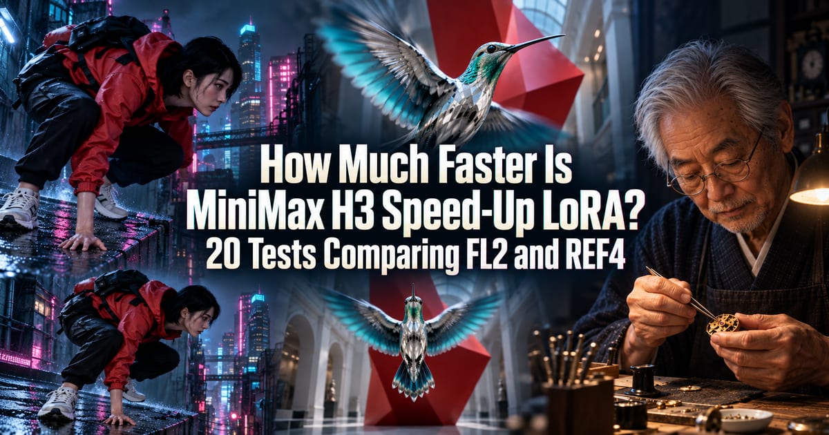 LoRA de aceleração para MiniMax H3: quanto ela realmente acelera? Comparei 20 vídeos com FL2 e REF4