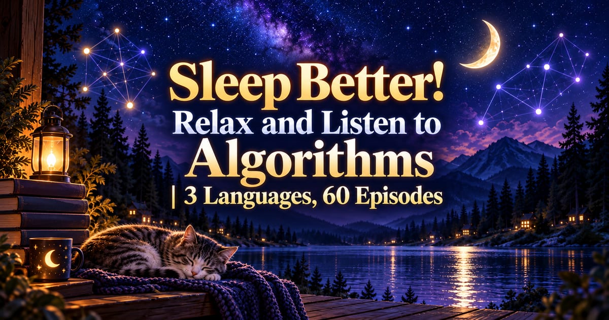 Durma melhor! Algoritmos relaxantes para ouvir — 3 idiomas, 60 episódios